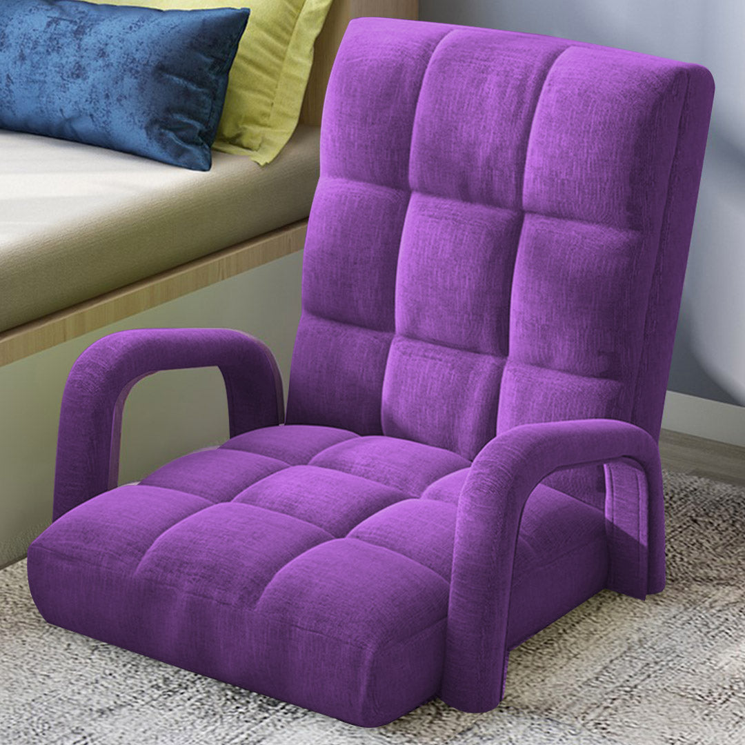 SOGA 2X Foldable Lounge Cushion Adjustable Floor Lazy Recliner Chair with Armrest Purple-PEROZ Accessories