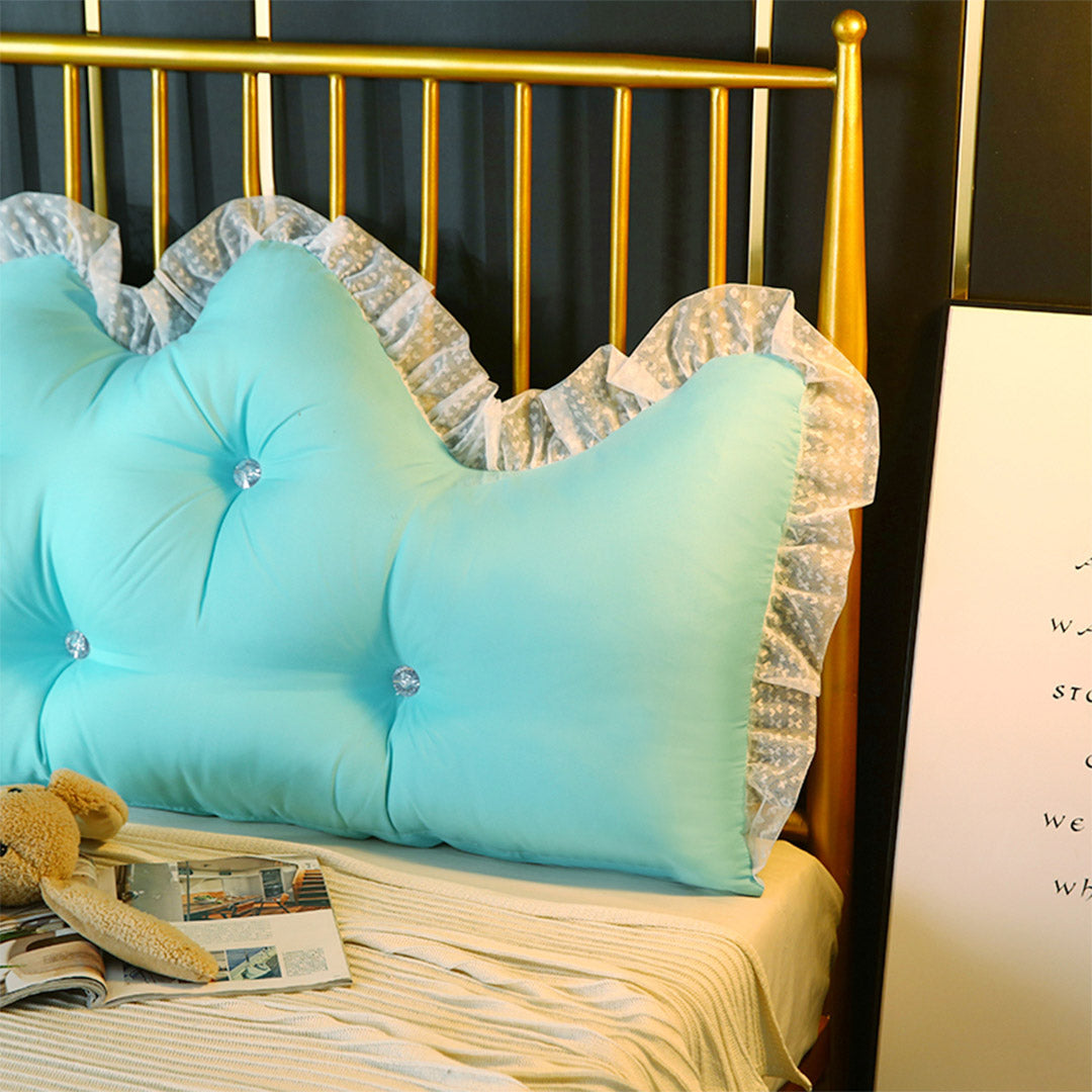 SOGA 120cm Light Blue Princess Bed Pillow Headboard Backrest Bedside Tatami Sofa Cushion with Ruffle Lace Home Decor-Headboard Pillow-PEROZ Accessories