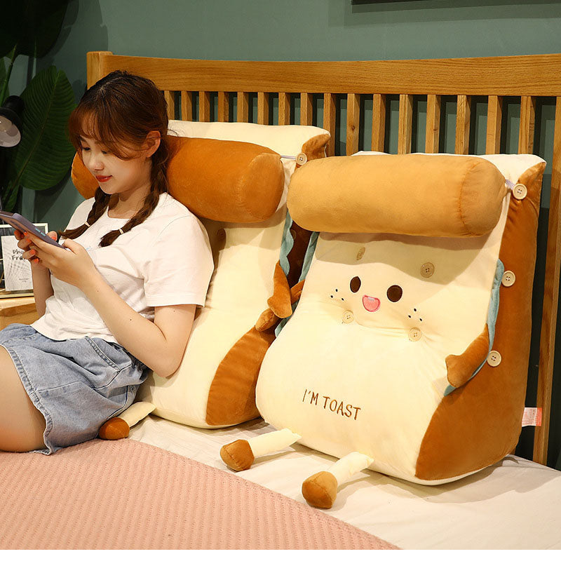 SOGA 2X Cute Face Toast Bread Wedge Cushion Stuffed Plush Cartoon Back Support Pillow Home Decor-PEROZ Accessories