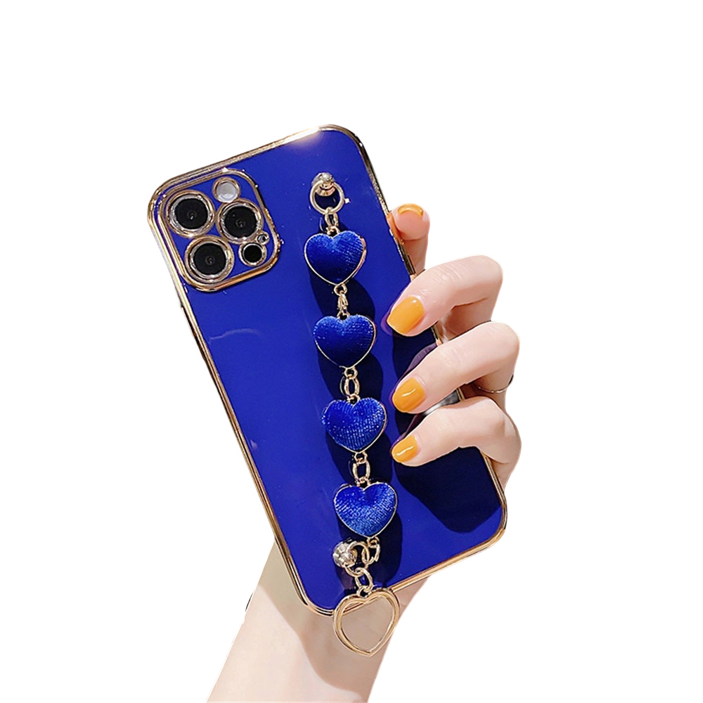 Anymob iPhone Case Blue Soft Plating Cover Love Heart Plush Bracelet-Mobile Phone Cases-PEROZ Accessories