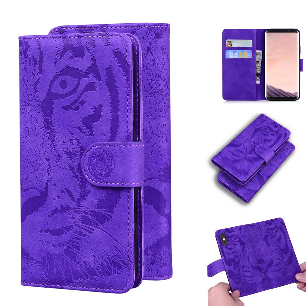 Anymob Samsung Phone Case Black Leather Flip Fashion Luxurious Tiger Embossed Cover-PEROZ Accessories