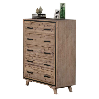 Tallboy with 5 Storage Drawers Solid Acacia Wooden Frame in Silver Brush Colour-Furniture &gt; Living Room-PEROZ Accessories