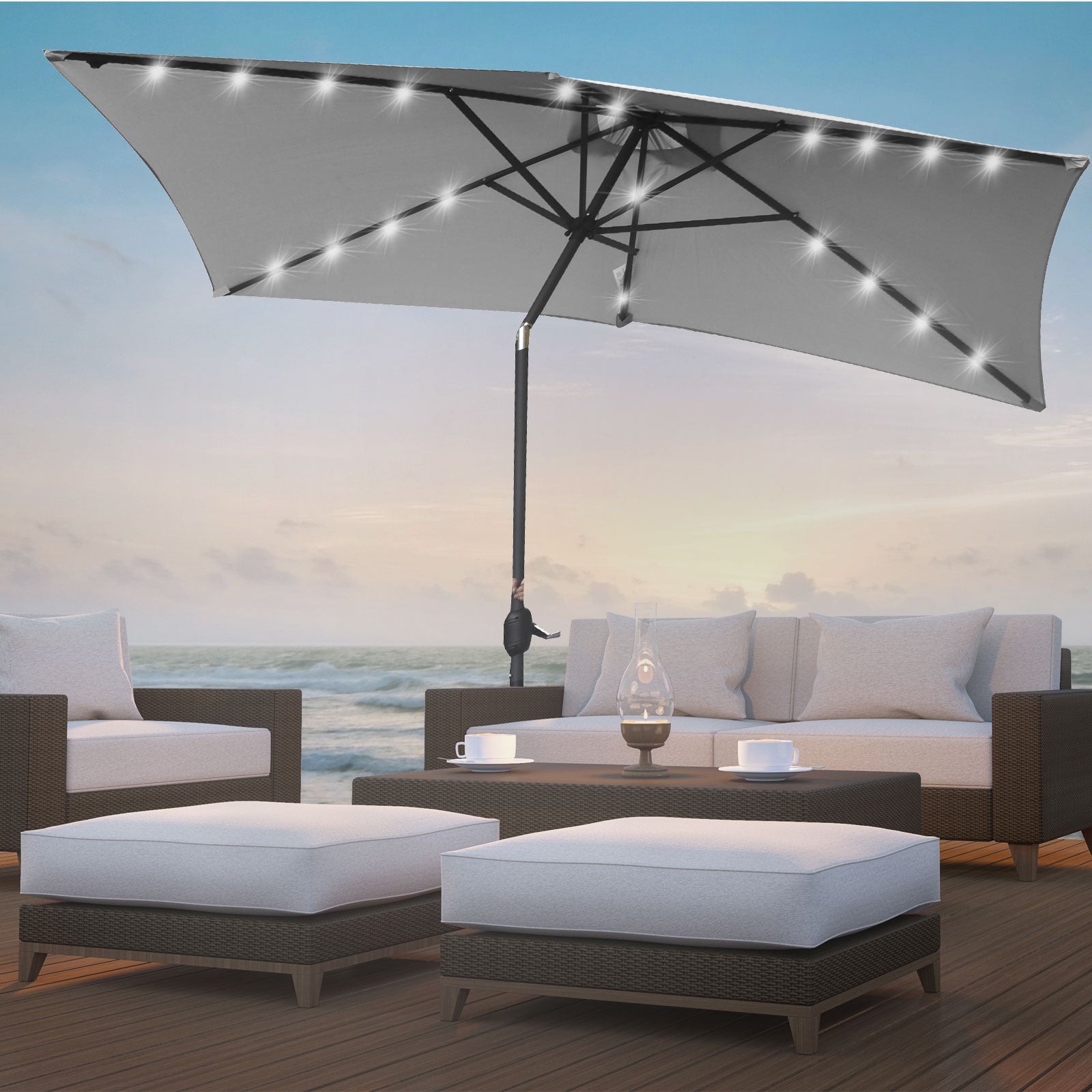 Arcadia Furniture Umbrella 3 Metre Umbrella with Solar LED Lights Garden Yard-Outdoor Umbrellas-PEROZ Accessories