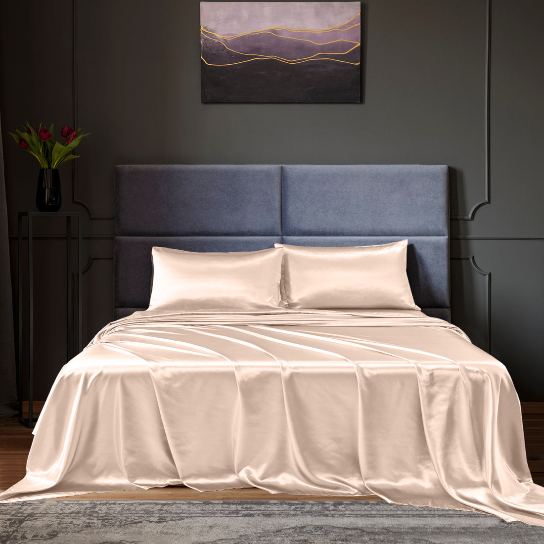 Royal Comfort Satin Sheet Set 4 Piece Fitted Flat Sheet Pillowcases Silky Smooth-Bed Linen-PEROZ Accessories