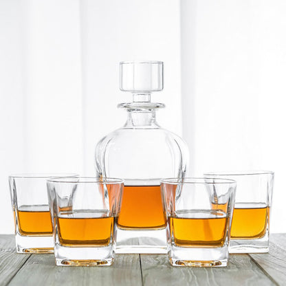 Novare Oval Whiskey Decanter Bottle With 4 Whiskey Glasses Set-Drinkware-PEROZ Accessories