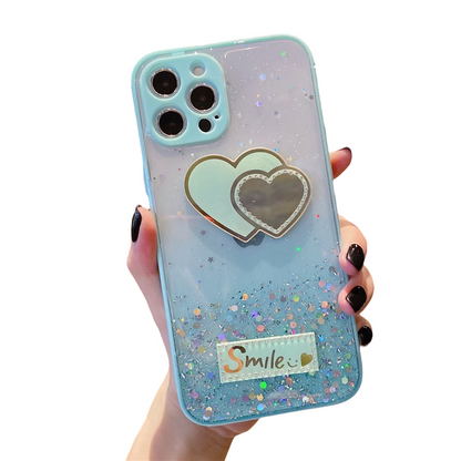 Anymob iPhone Case Sky Blue Love Heart Mirror Sequins Glitter Soft Silicone Cover-Mobile Phone Cases-PEROZ Accessories