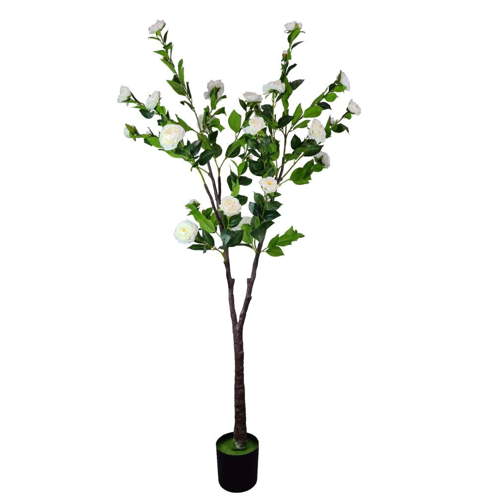 Flowering Natural White Artificial Camellia Tree 180cm-Home &amp; Garden &gt; Artificial Plants-PEROZ Accessories