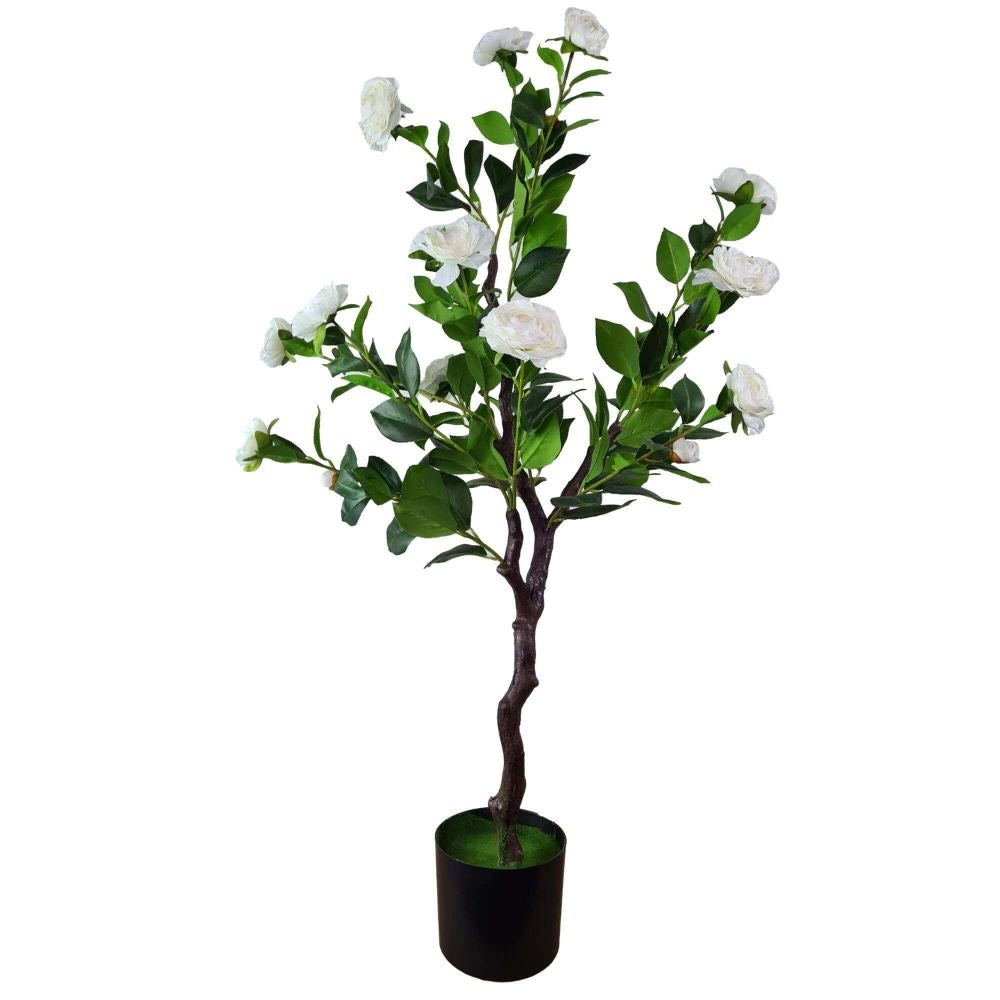 Flowering Natural White Artificial Camellia Tree 100cm-Home &amp; Garden &gt; Artificial Plants-PEROZ Accessories