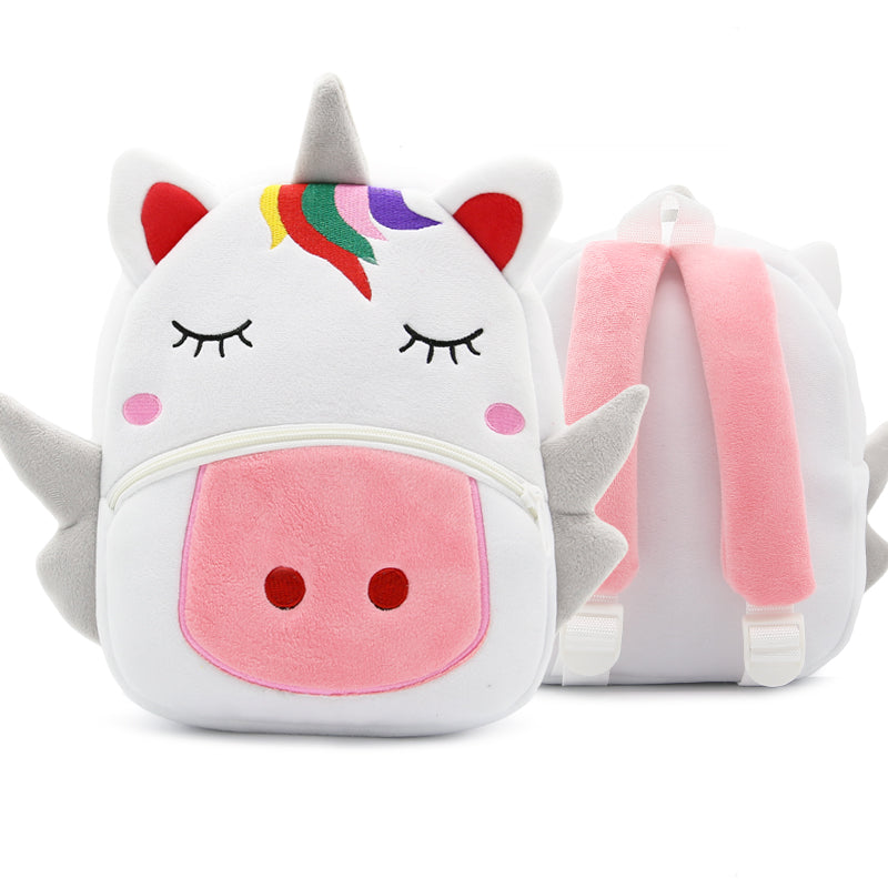 Anykidz 3D White Unicorn School Backpack Cute Animal With Cartoon Designs Children Toddler Plush Bag For Baby Girls and Boys-Backpacks-PEROZ Accessories