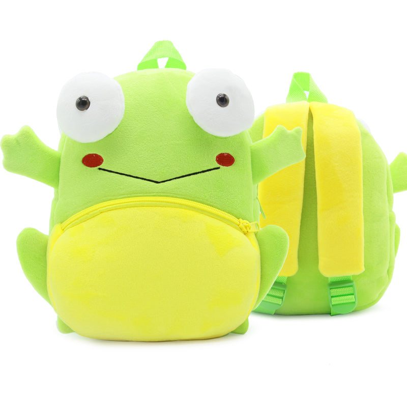 Anykidz 3D Green Frog School Backpack Cute Animal With Cartoon Designs Children Toddler Plush Bag For Baby Girls and Boys-Backpacks-PEROZ Accessories