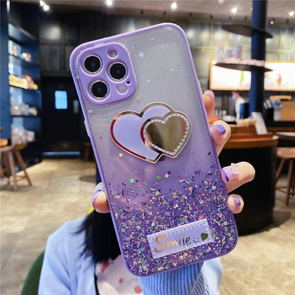 Anymob iPhone Case Purple Love Heart Mirror Sequins Glitter Soft Silicone Cover-Mobile Phone Cases-PEROZ Accessories