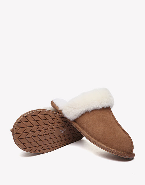 Australian Shepherd Premium Sheepskin Wool Unisex Scuff Ugg Slippers Rosa Water Resistant-Slippers-PEROZ Accessories