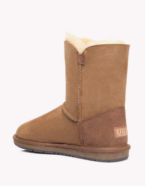 Australian Shepherd Sheepskin UGG Boots Short Button Water Resistant-Boots-PEROZ Accessories