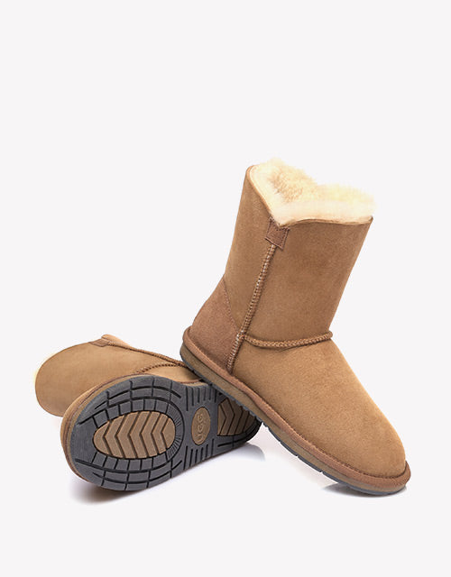 Australian Shepherd Sheepskin UGG Boots Short Button Water Resistant-Boots-PEROZ Accessories