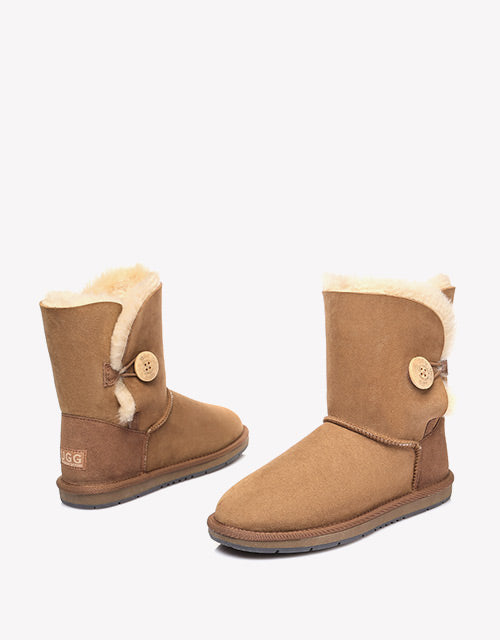 Australian Shepherd Sheepskin UGG Boots Short Button Water Resistant-Boots-PEROZ Accessories