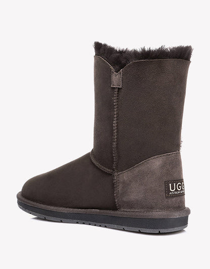 Australian Shepherd Sheepskin UGG Boots Short Button Water Resistant-Boots-PEROZ Accessories