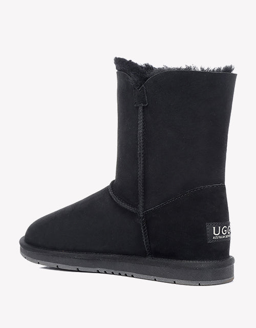 Australian Shepherd Sheepskin UGG Boots Short Button Water Resistant-Boots-PEROZ Accessories