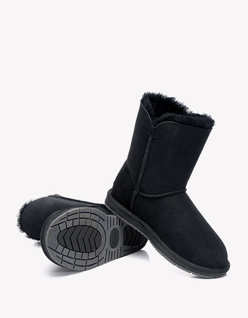 Australian Shepherd Sheepskin UGG Boots Short Button Water Resistant-Boots-PEROZ Accessories