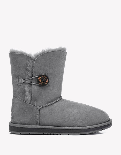 Australian Shepherd Sheepskin UGG Boots Short Button Water Resistant-Boots-PEROZ Accessories