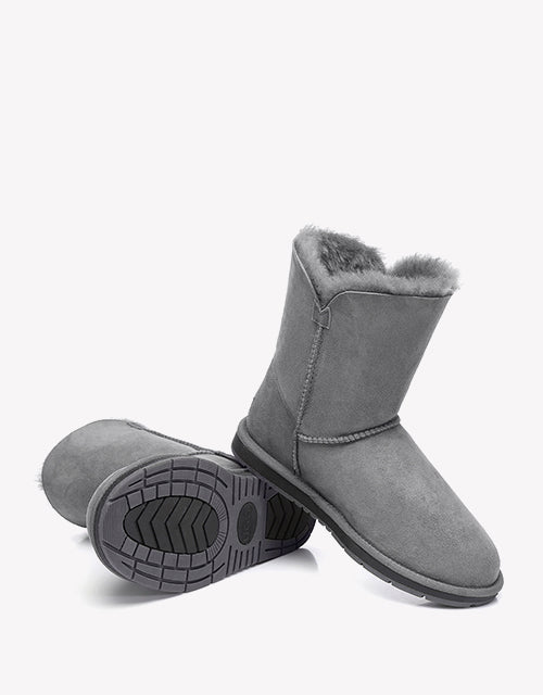 Australian Shepherd Sheepskin UGG Boots Short Button Water Resistant-Boots-PEROZ Accessories