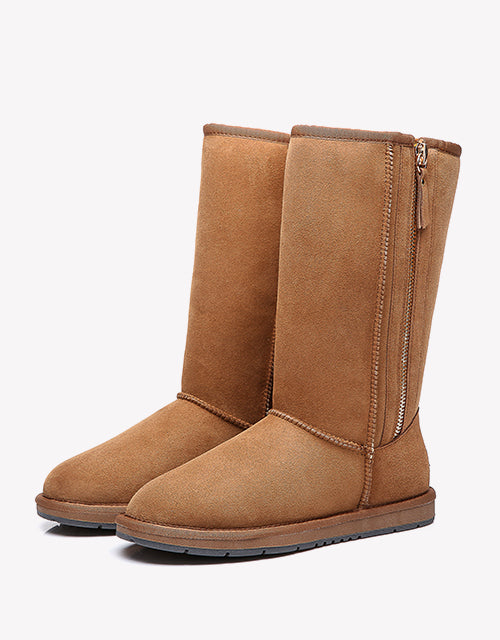 Australian Shepherd UGG Boots Australia Premium Double Face Sheepskin Tall Side Zip-Boots-PEROZ Accessories