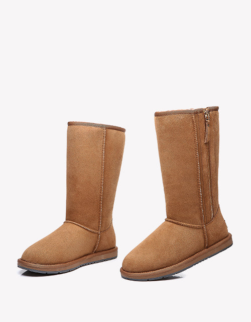 Australian Shepherd UGG Boots Australia Premium Double Face Sheepskin Tall Side Zip-Boots-PEROZ Accessories