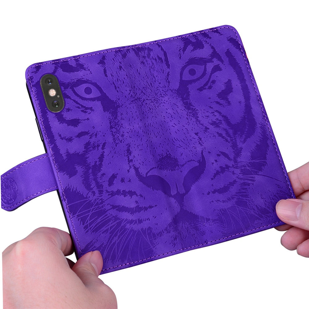 Anymob Samsung Phone Case Blue Leather Flip Fashion Luxurious Tiger Embossed Cover-PEROZ Accessories