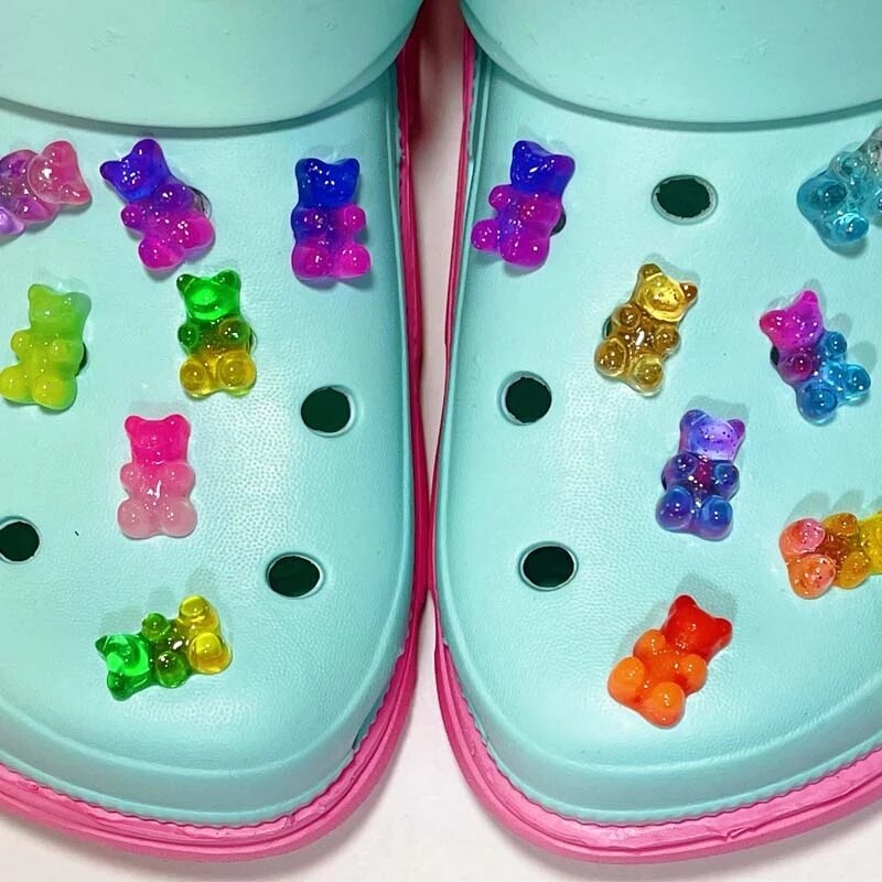 Anykidz 10pcs Gradient Pink Bear Shoe Charm Accessories Jeans Clogs Pendants Designer Ornament Jibbitz for Crocs-Shoe Charms-PEROZ Accessories