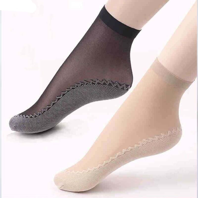 Anysox 10 Pairs Free Size Fashion Socks High Quality Velvet Silk Spring Summer Breathable Soft Cotton Bottom Wicking Slip-resistant for Women Grey-Socks-PEROZ Accessories