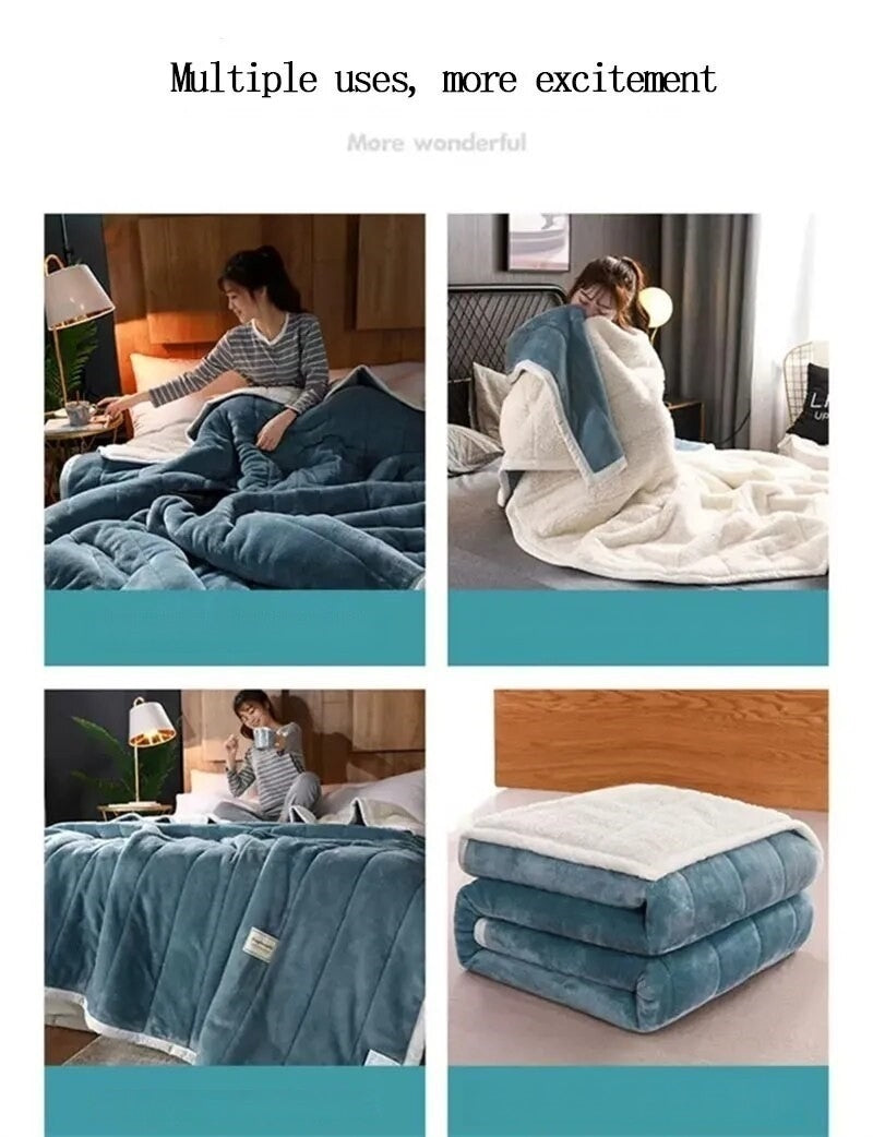 Anyhouz Blanket Dark Blue Coral Fleece Autumn Winter Warm 3 Layers Thicken Flannel Soft Comfortable Warmth Quilts Washable 180x200cm-Blankets-PEROZ Accessories