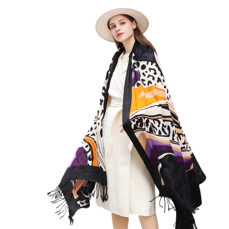 Anyyou 100% Merino Wool Animal Pattern Silk Satin Large Winter Scarf Pashmina Shawl Bandana Perfect For Women Ladies Fashion Style-Scarves-PEROZ Accessories