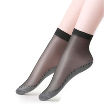 Anysox 10 Pairs Free Size Fashion Socks High Quality Velvet Silk Spring Summer Breathable Soft Cotton Bottom Wicking Slip-resistant for Women Black-Socks-PEROZ Accessories