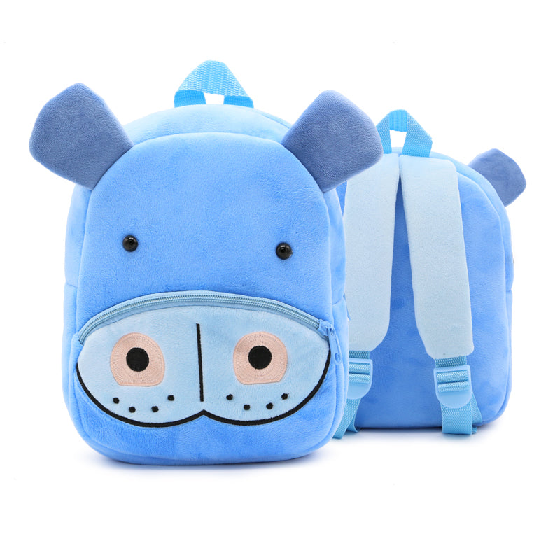 Anykidz 3D Blue Hippo School Backpack Cute Animal With Cartoon Designs Children Toddler Plush Bag For Baby Girls and Boys-Backpacks-PEROZ Accessories