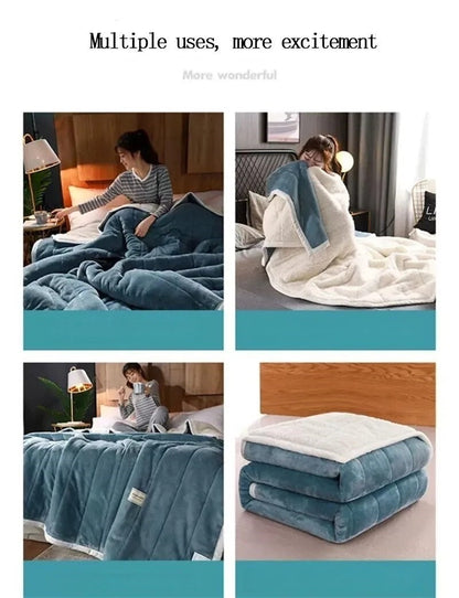 Anyhouz Blanket Light Grey Coral Fleece Autumn Winter Warm 3 Layers Thicken Flannel Soft Comfortable Warmth Quilts Washable 180x200cm-Blankets-PEROZ Accessories