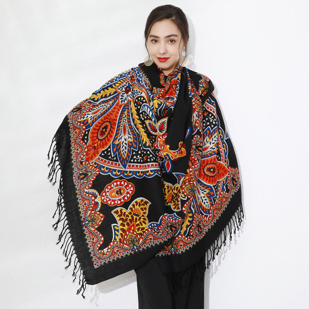 Anyyou 100% Merino Wool Black Neck Wrap Silk Satin Large Winter Scarf Pashmina Shawl Bandana Perfect For Women Ladies Fashion Style-Scarves-PEROZ Accessories