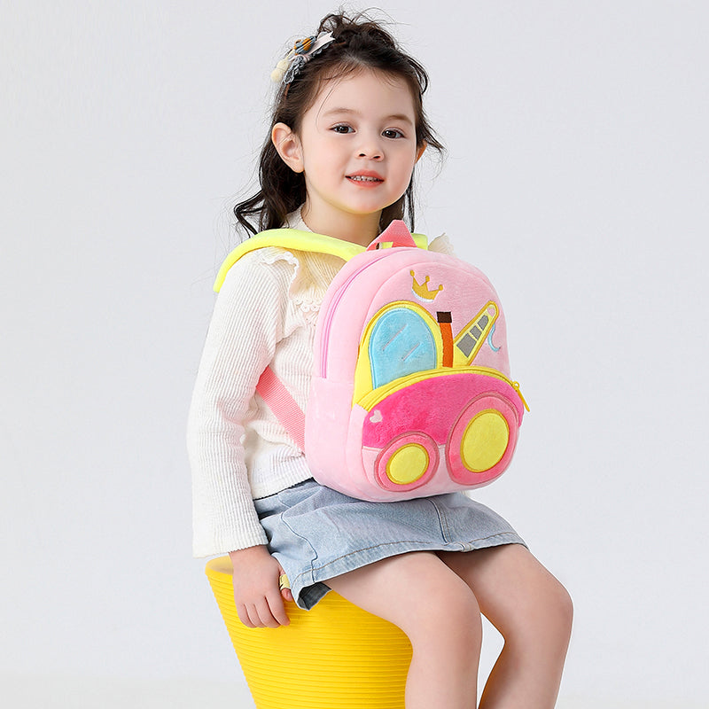 Anykidz 3D Pink Crane School Backpack Cute Vehicle With Cartoon Designs Children Toddler Plush Bag For Baby Girls and Boys-Backpacks-PEROZ Accessories