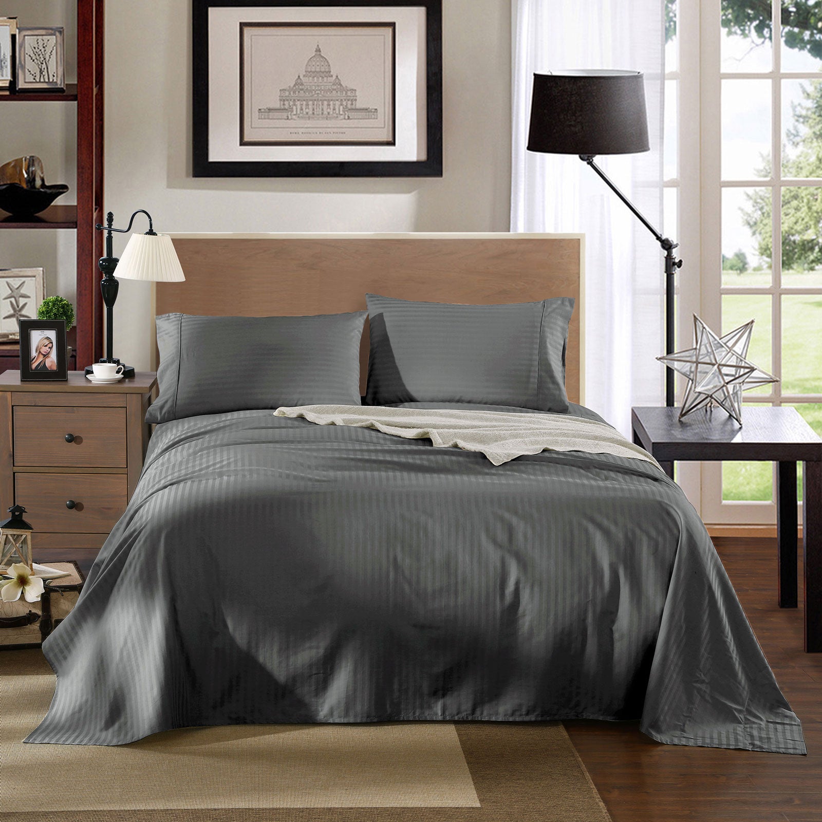 Kensington 1200 Thread Count 100% Cotton Sheet Set Stripe Hotel Grade-Bed Linen-PEROZ Accessories