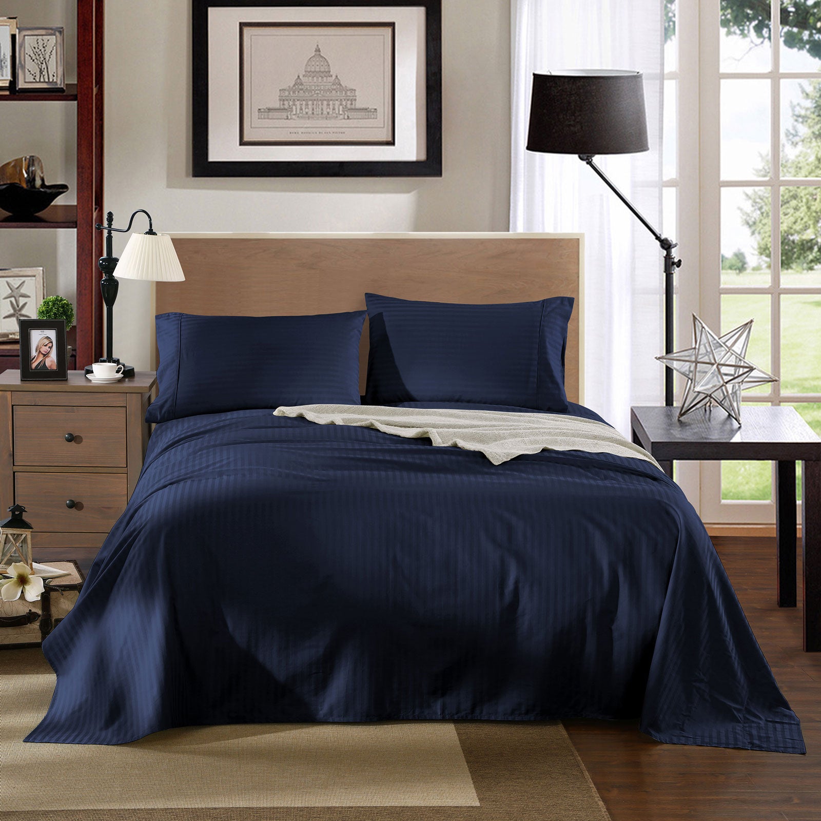 Kensington 1200 Thread Count 100% Cotton Sheet Set Stripe Hotel Grade-Bed Linen-PEROZ Accessories