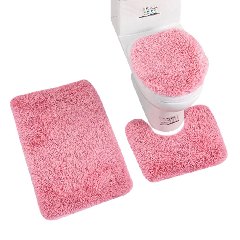 Anyhouz Bath Mat 3pc Pink Bathroom Silk Tie-Dye Toilet Soft Non Slip Rug Shower Carpets Toilet Lid Cover Floor Mats for Hallway-Bathroom Rugs-PEROZ Accessories