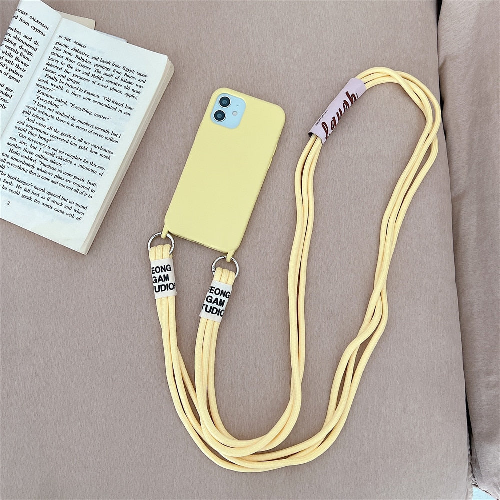 Anymob iPhone Case Yellow Crossbody Necklace Lanyard Strap Rope Cord Soft Silicone Cover-Mobile Phone Cases-PEROZ Accessories