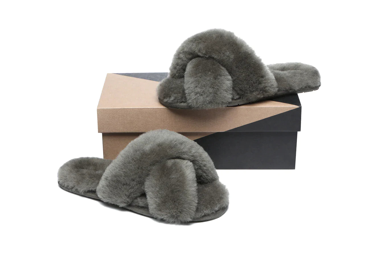 UGG Australian Shepherd Fluffy Crossover Slides Linty Limited Edition Sheepskin-Slides-PEROZ Accessories