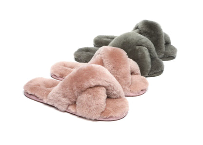 UGG Australian Shepherd Fluffy Crossover Slides Linty Limited Edition Sheepskin-Slides-PEROZ Accessories