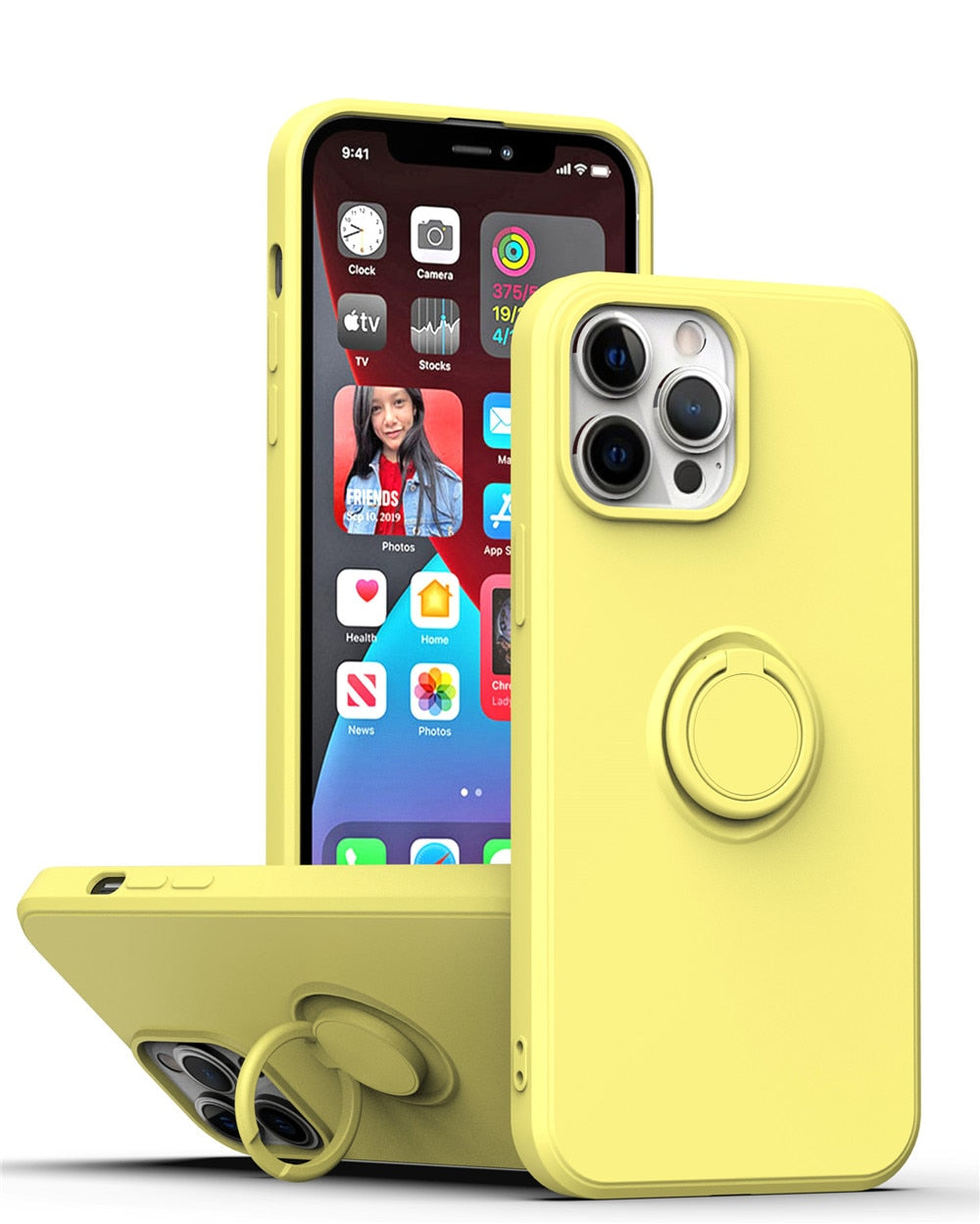 Anymob iPhone Case Yellow Shockproof Silicone Ring Holder Magnetic Stand Back Cover-Mobile Phone Cases-PEROZ Accessories