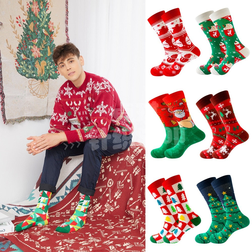 Anysox 5 Pairs Black Green Size 5-13 Socks Winter Holiday Design Plus Snowflake Stocking Comfortable To Wear Perfect For Men-Socks-PEROZ Accessories