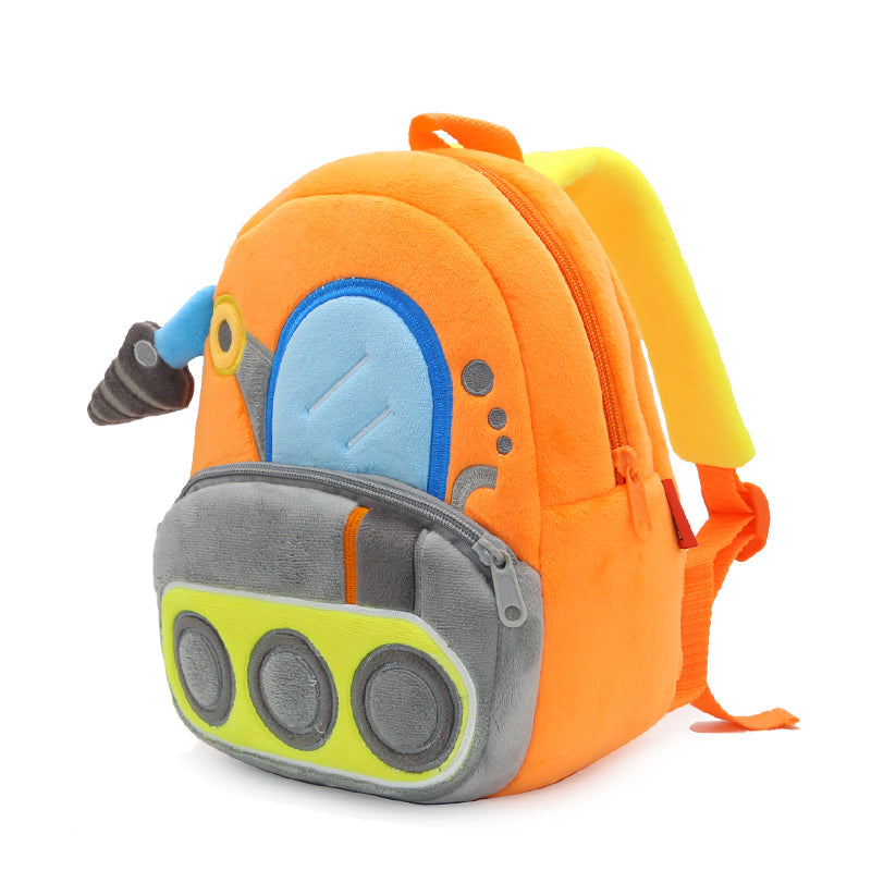 Anykidz 3D Orange Drill Carriage Backpack Cute Vehicle With Cartoon Designs Children Toddler Plush Bag-Backpacks-PEROZ Accessories