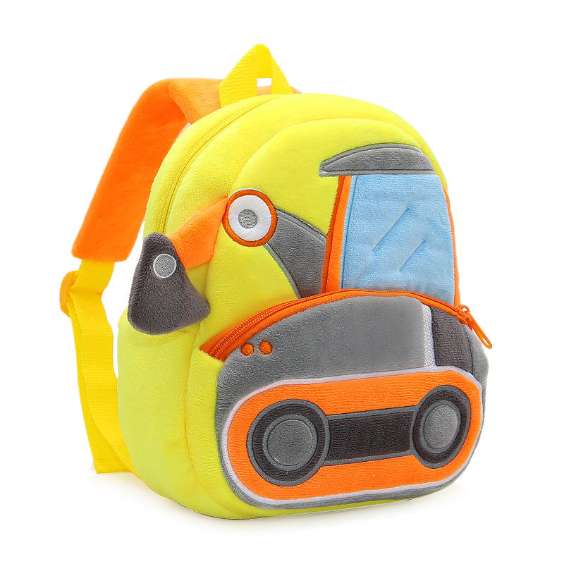 Anykidz 3D Yellow Excavator Kids School Backpack Cute Cartoon Animal Style Children Toddler Plush Bag Perfect Accessories For Boys and Girls-Backpacks-PEROZ Accessories