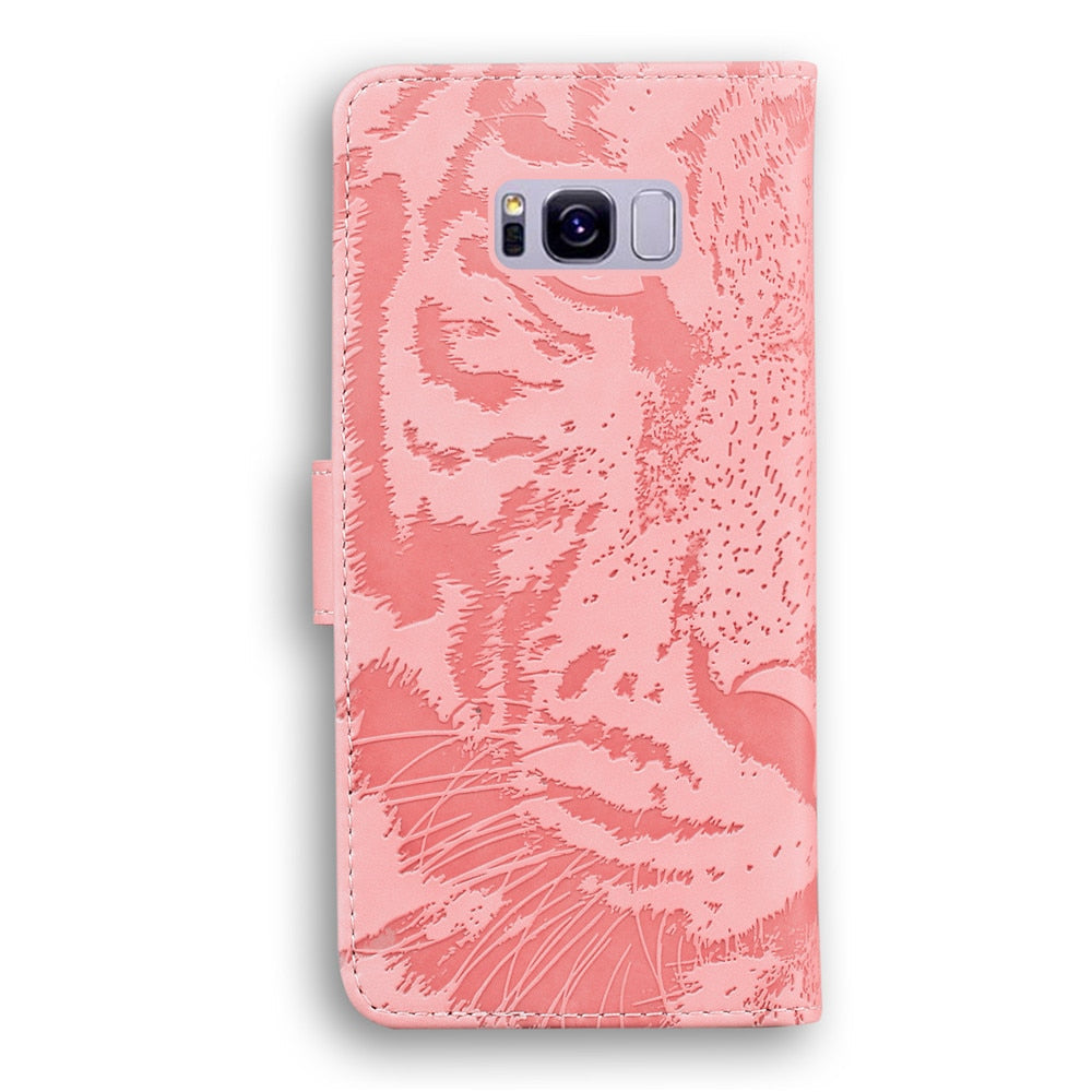 Anymob Samsung Phone Case Pink Leather Flip Fashion Luxurious Tiger Embossed Cover-PEROZ Accessories