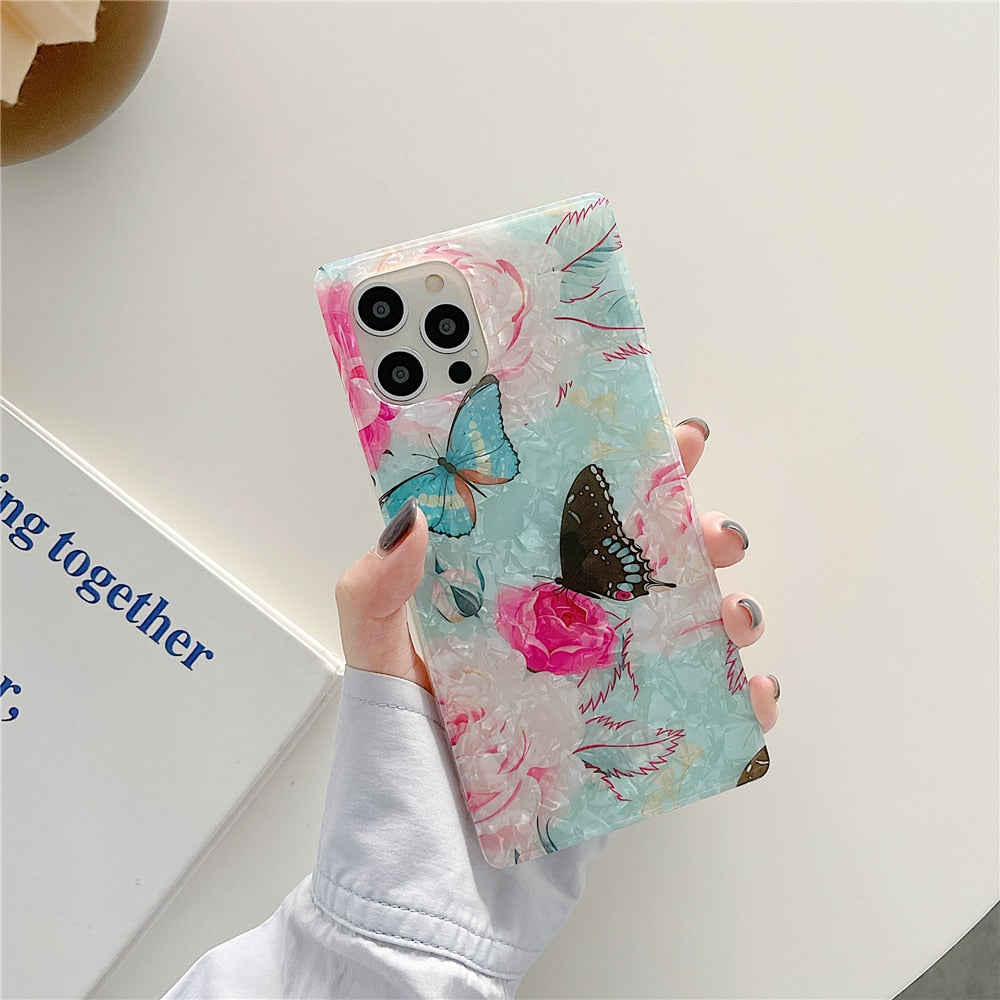 Anymob iPhone Case Blue Cartoon Butterfly Soft Silicone Square Shell Pattern-Mobile Phone Cases-PEROZ Accessories