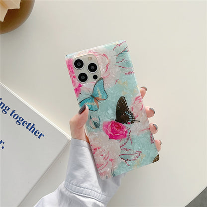 Anymob iPhone Case Blue Cartoon Butterfly Soft Silicone Square Shell Pattern-Mobile Phone Cases-PEROZ Accessories