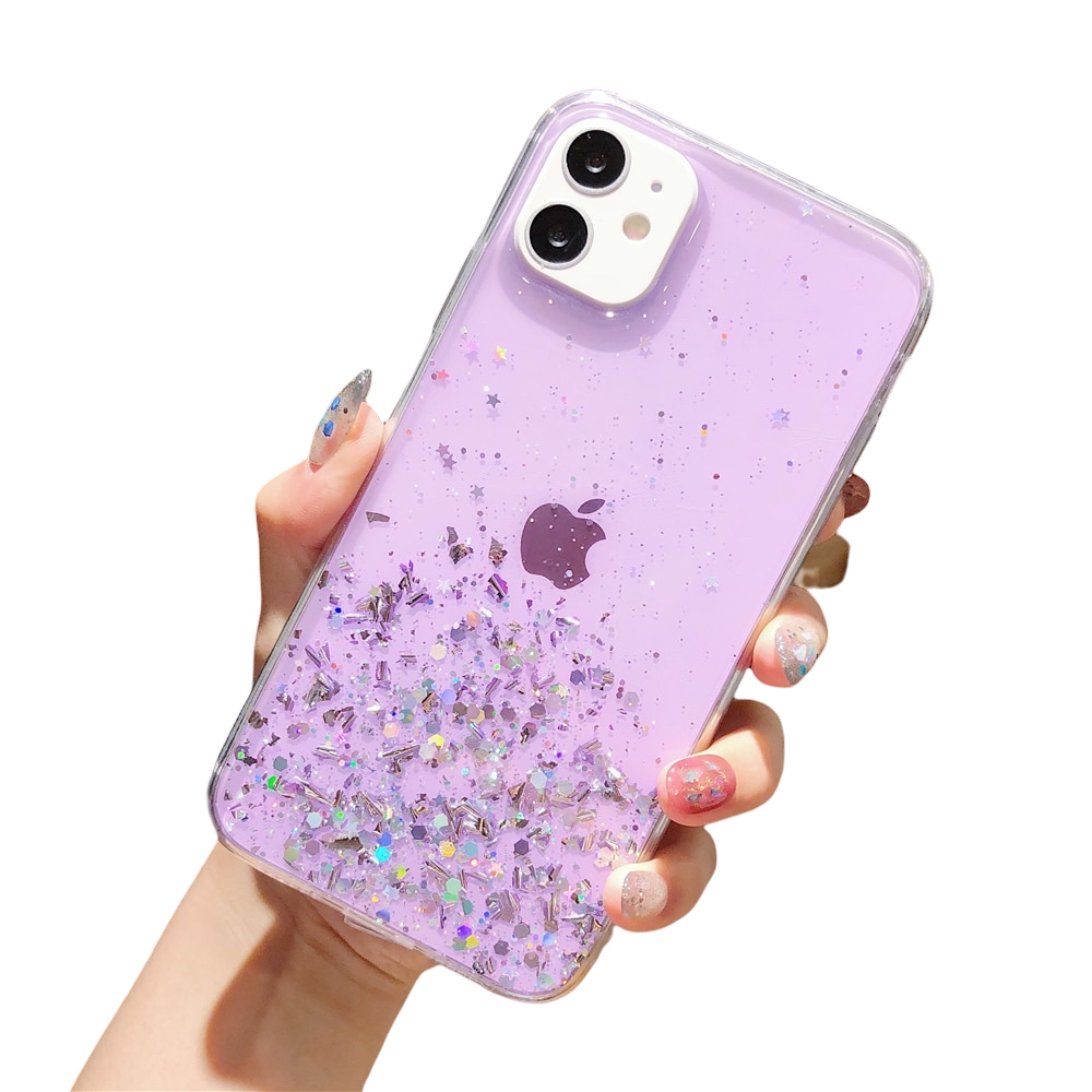 Anymob iPhone Case Purple Transparent Silicone Bling Glitter Silver Foil Cover-Mobile Phone Cases-PEROZ Accessories